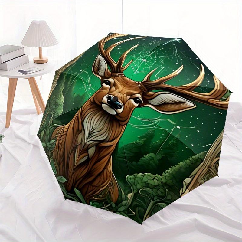 1pc Deer Forest Automatic Umbrella with 8-Rib Compact Design, Foldable & Portable for Outdoor Leisure, Everyday Use191
