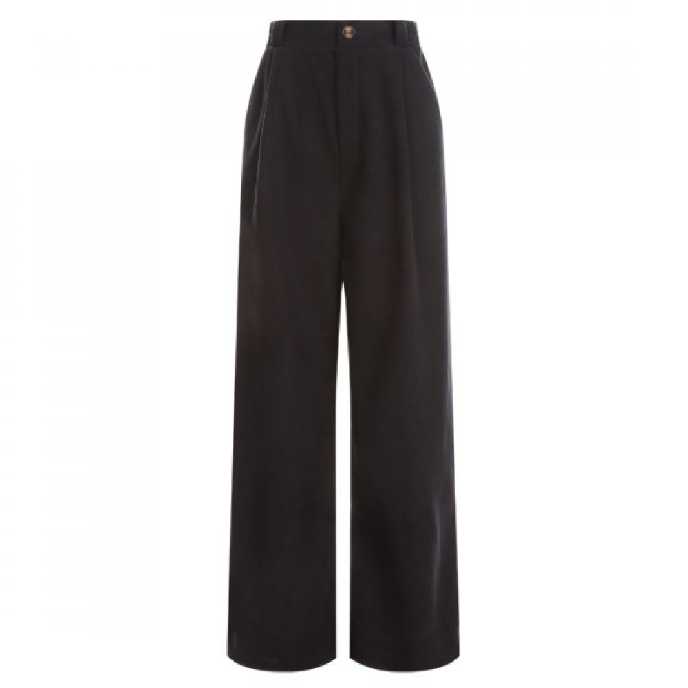 Shop Women Back Elastic Waist Wide Pants Corduroy Black Pic Wpt 12165