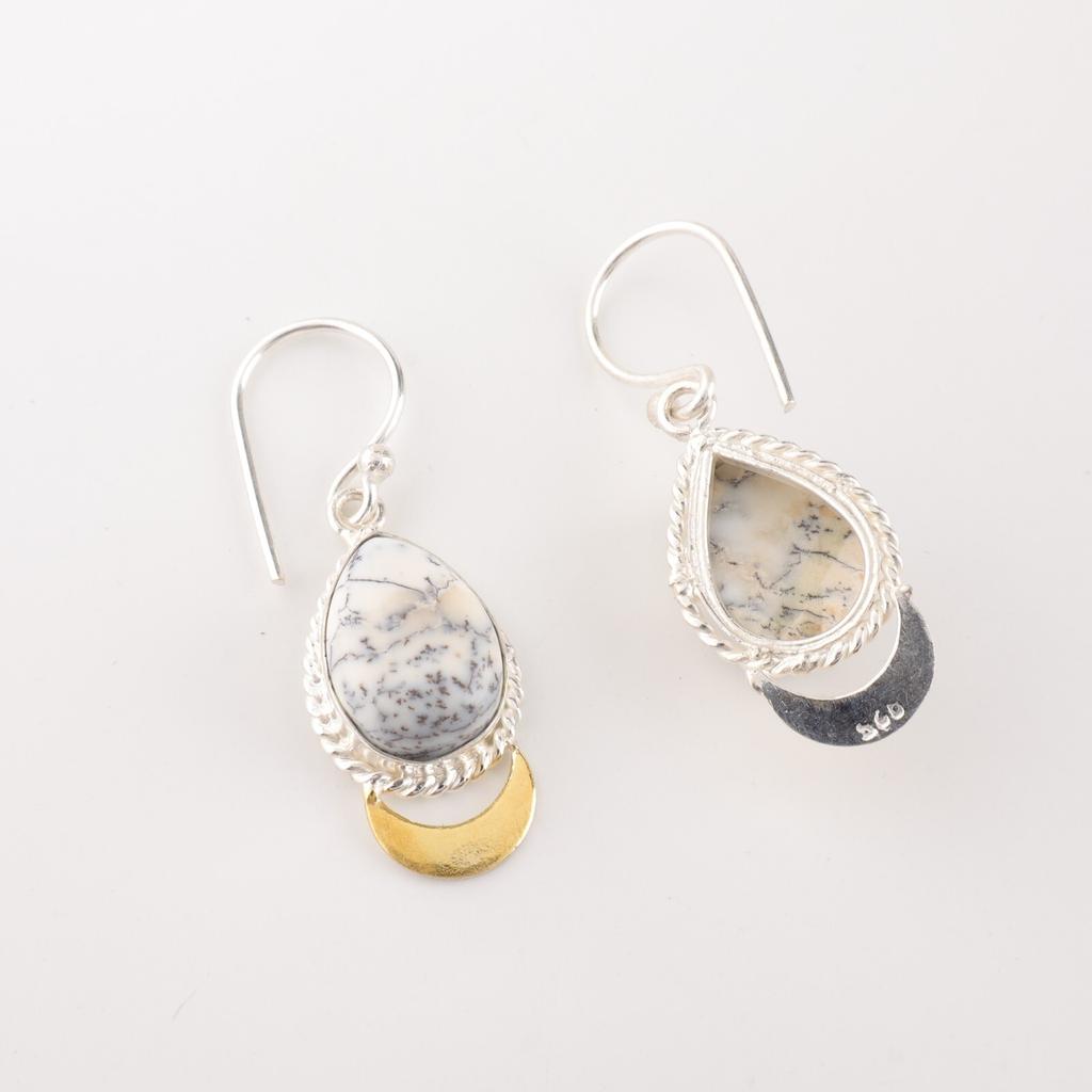 Dendritischer Opal Edelstein 925 Sterling Silber Schmuck Ohrringe 1,5" Jahrestagsgeschenk EE-162-25