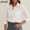 BITCED Women's Fashion Casual Solid Color Print Long Sleeve POLO Neck Blouses & Shirts International Design