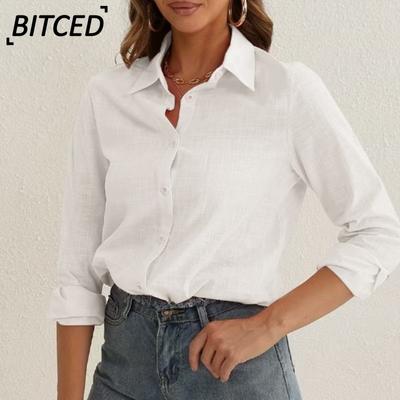Women's Fashion Casual Solid Color Print Long Sleeve POLO Neck Blouses & Shirts International Design