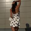 European and American Fashion Women's Clothing Polka Dot A-shaped Skirt Printed Sleeveless Neck Hanging Short Temperament Satin Dress