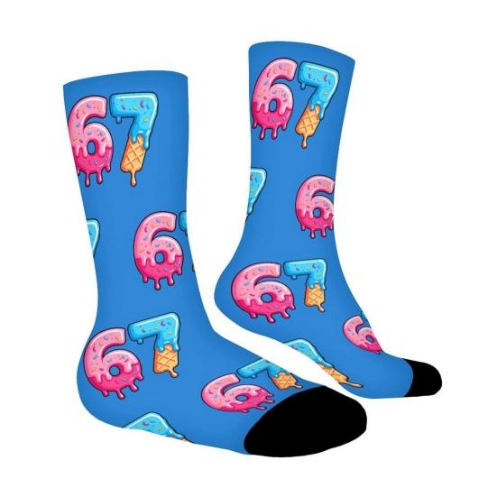 67 Meme Casual Socks Ice Cream 6 7 Crew Socks Funny Donut Six Seven Socks Gifts for Women Men Family Friends