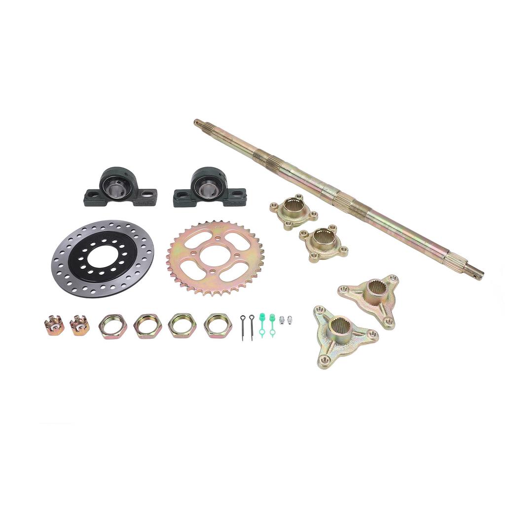 Go Kart Rear Axle Kit 24 Inch Heavy Duty Sprocket Brake Disc Base Rear Axle Assembly Set for 50 to 150CC DIY Rebuilt