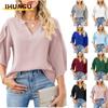 Women's Fashion Casual Solid Color Print Short Sleeve V Neck Blouses & Shirts