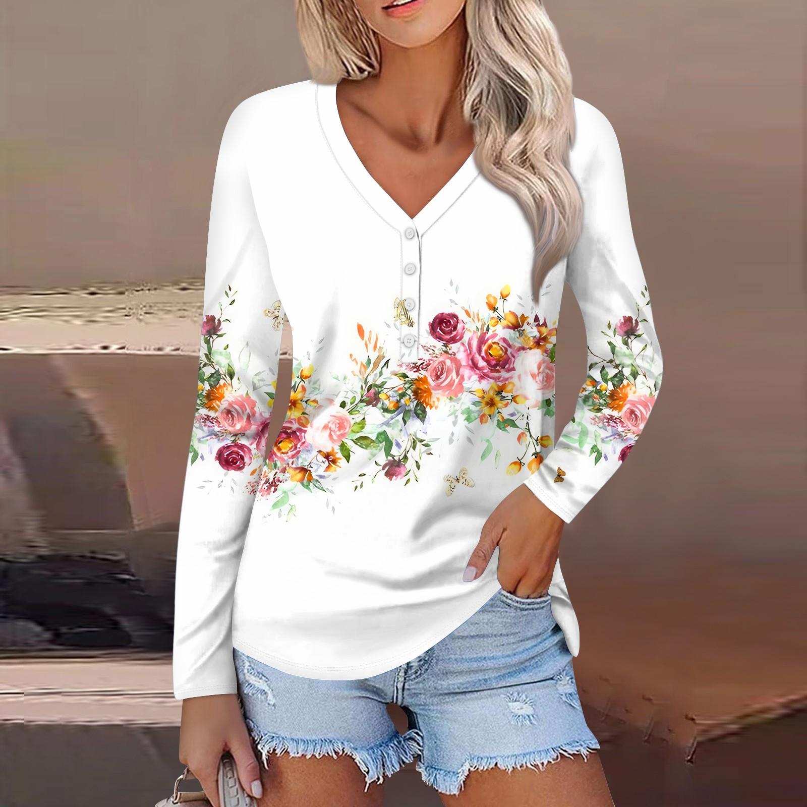 

Женский модный повседневный топ на пуговицах с длинным рукавом и цветочным принтом, v-образным вырезом и пуговицами XL арбуз красный