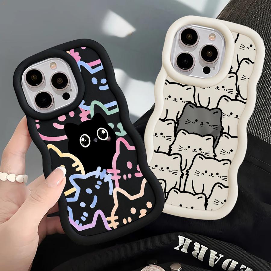 Case for iPhone 11 15 Plus 13 14 8 XR 16 Pro Max 17 Air 12 Soft Phone Cover Cartoon Cute Cat