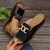 Women's Plus Size Platform Slide Sandals, Metallic Buckle Chunky Heel Summer Shoes