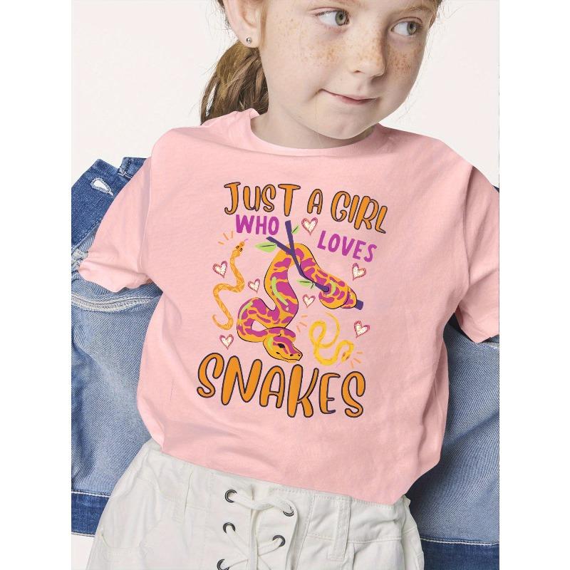 European sizes Snake Print T-Shirt - "Only the Snake Girl Loves Snakes" Graphic, White Short Sleeve Round Neck Summer Top