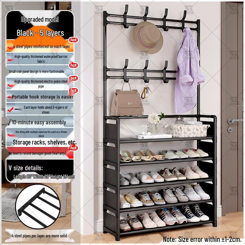 Multi-layer Dustproof Shoe & Hat Rack with Integrated Coat Rack for Indoor Use