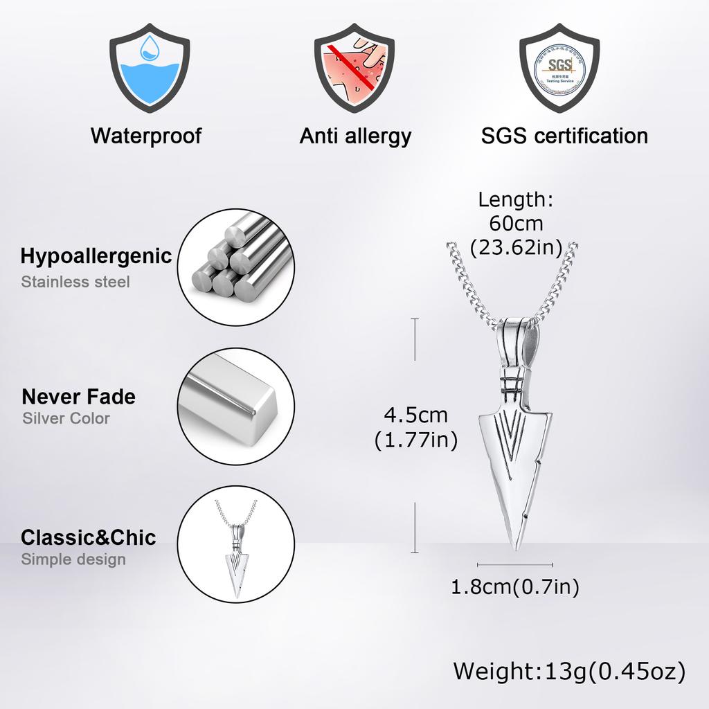 Vintage Viking Spearhead Necklace Stainless Steel Triangular Arrow Pendant Talisman Jewelry Gift for Men