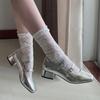 Sheepskin Version~ Silver One-word Buckle Light Mouth Square Head Genuine Leather Mary Jane Women's Shoes Thick Heel Single Shoes