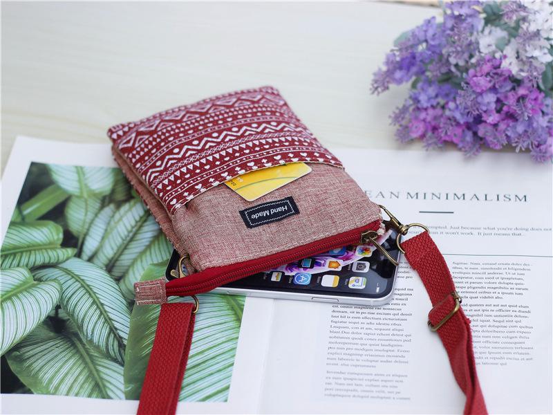 Ethnic White Pattern 5-Layer Crossbody Fabric Bag: Multi-Compartment Fashion Bag for Phone and Makeup, Perfect for Women and Students.