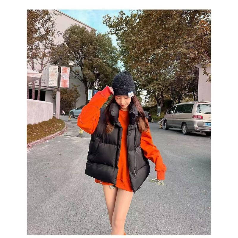 Gilet Caldo Invernale Casual Largo Semplice Moda Senza Maniche Donna Colore Unico All-match Canottiera Cardigan Capospalla