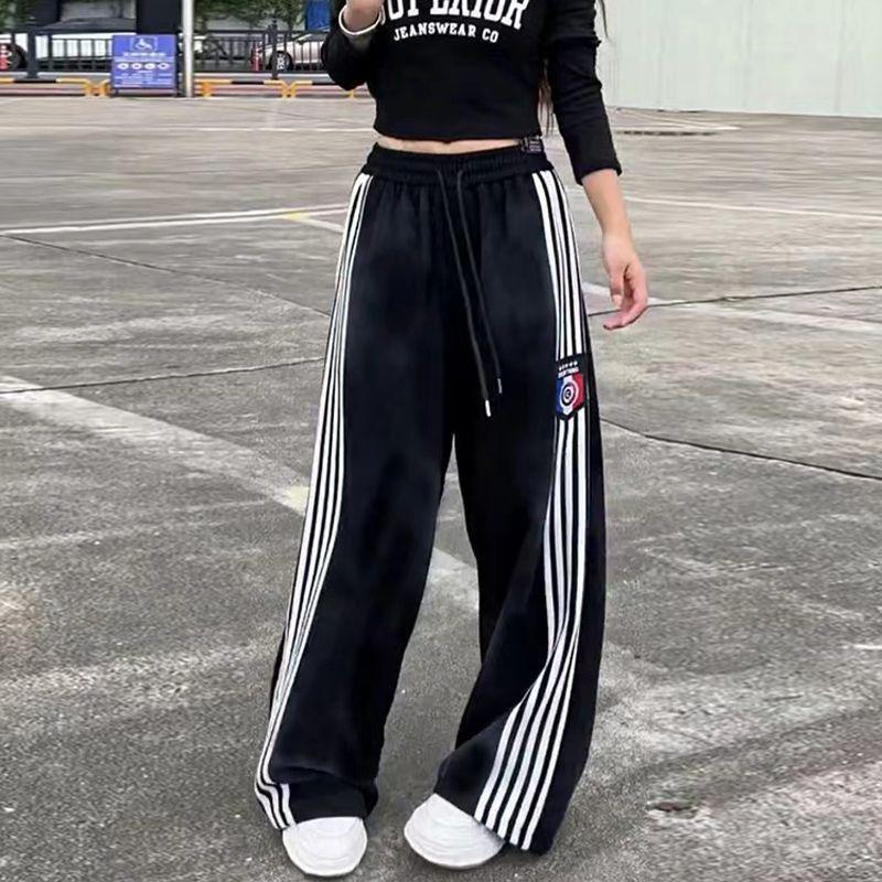 

Американские ретро желтые спортивные штаны с высокой талией и широкими штанинами с дизайном из пяти полос для весны и осени 2025 года M (90-100 lbs)