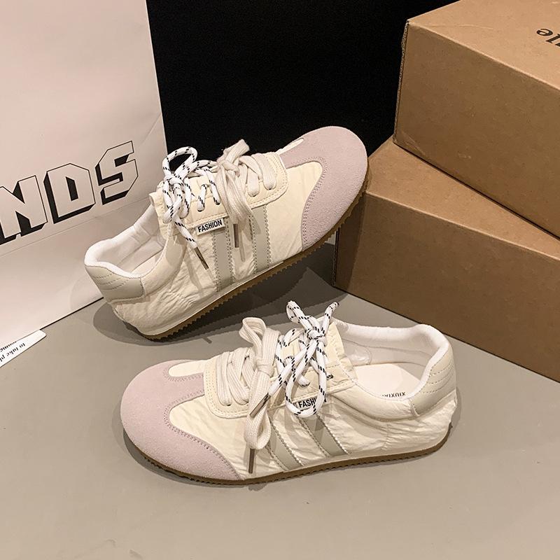

Lace-up German training shoes women s spring and summer new casual flat-bottomed comfortable soft-soled non-slip small versatile little white shoes 40 бежевый