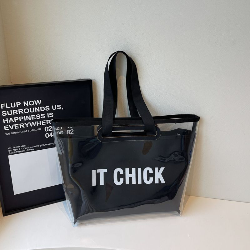 

Transparent Jelly Bag Women 2025 New Fashion Beach Vacation Shoulder Different Size Bags Large Capacity Commuter Tote Bag Black