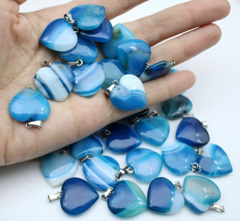 20MM Herzförmiger Naturstein Anhänger: Achat, Rosenquarz, Aquamarin, Pfirsichherz Schmuck