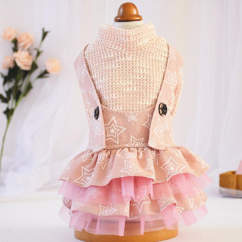 

Dogs Denim Suspender Skirt Striped T-Shirt Cute Fashion Cartoon Puppy Strapped Dress Suit Birthday Walking Clothes L
