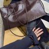 Minimalistische quadratische Tragetasche Damen Schick Streetwear Schulter-Handtasche Canvas Mit Wildlederfutter Kaffeefarbe 2025 Winter