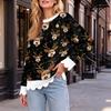 Women's Christmas Print Crewneck Sweatshirt with Scalloped Wavy Hem Casual Holiday Top