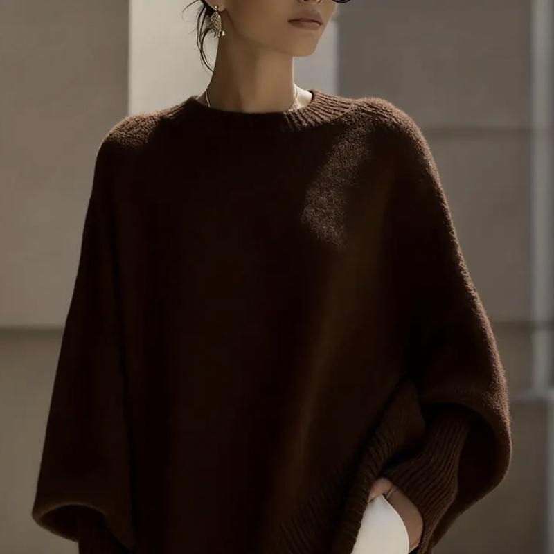 

Женский плотный свитер - Мягкий свитер-пуловер свободного кроя удлиненного силуэта, Уютный осенне-зимний свитер для женского гардероба, Минималистичный дизайн 4XL коричневый