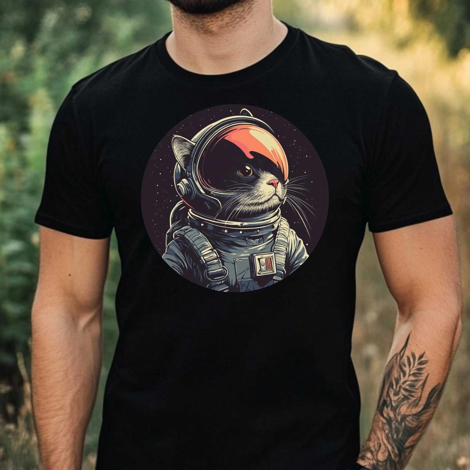 T-Shirt Herren Katze als Astronaut Motiv Baumwolle Größe XS bis 5XL M