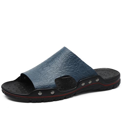 Plus Size Genuine Leather Men Slippers Fashion Fretwork Men Sandals Concise Sandalias Light 6 Colors Summer Footwear
