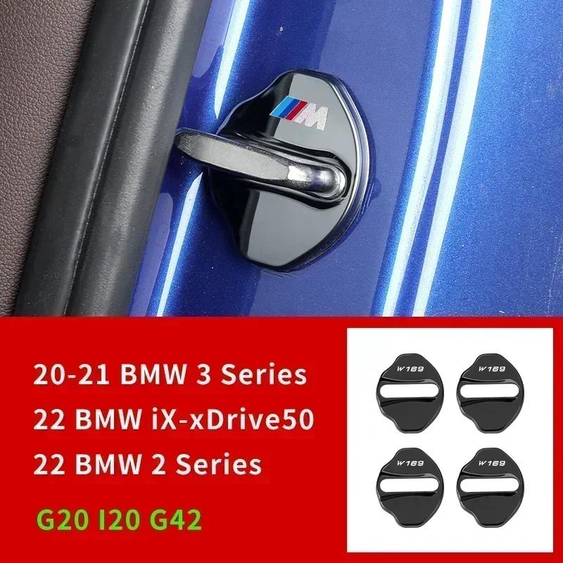 4pcs Car Styling Door Lock Cover Stainless Steel Auto Door Latch Trim Sticker For BMW Series 3 G20 Series 2 G42 iX-xDrive50