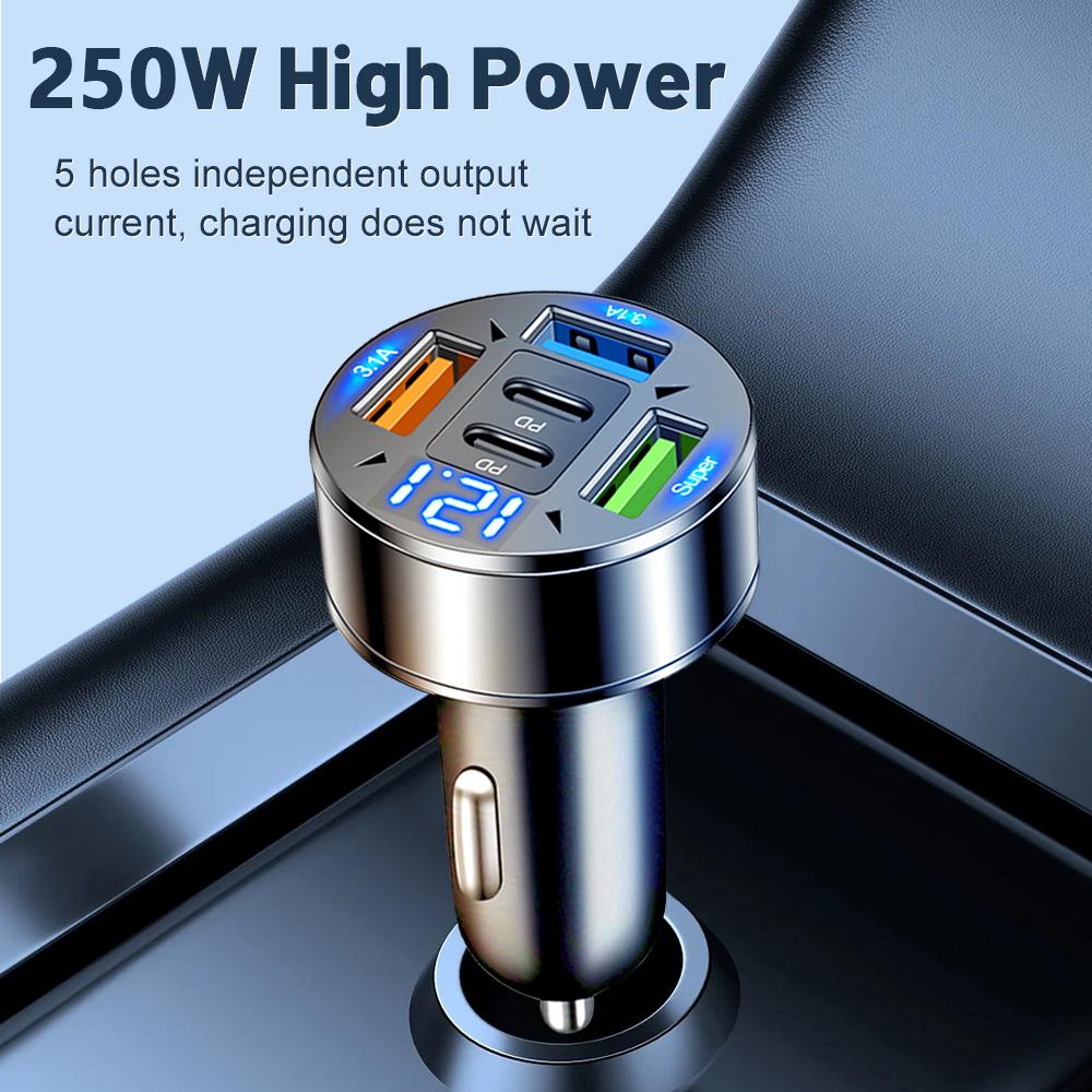 111W 1-Port Car Charger PD QC1.1 USB C Fast Charging Car Phone Adapter With LED Voltage Display For iPhone Samsung Huawei Xiaomi