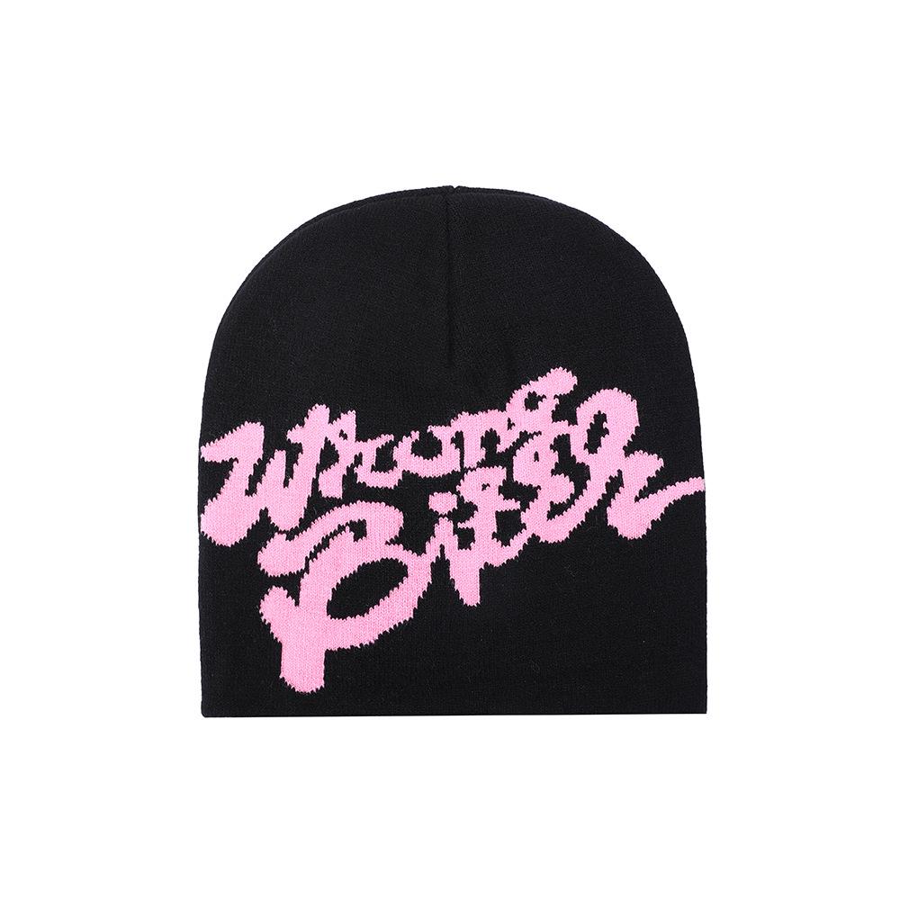 

Трансграничная панк вязаная шерстяная шапка-бини с модным жаккардом в виде букв - европейская и американская осенне-зимняя теплая шапка 22*24 cm ±2 cm