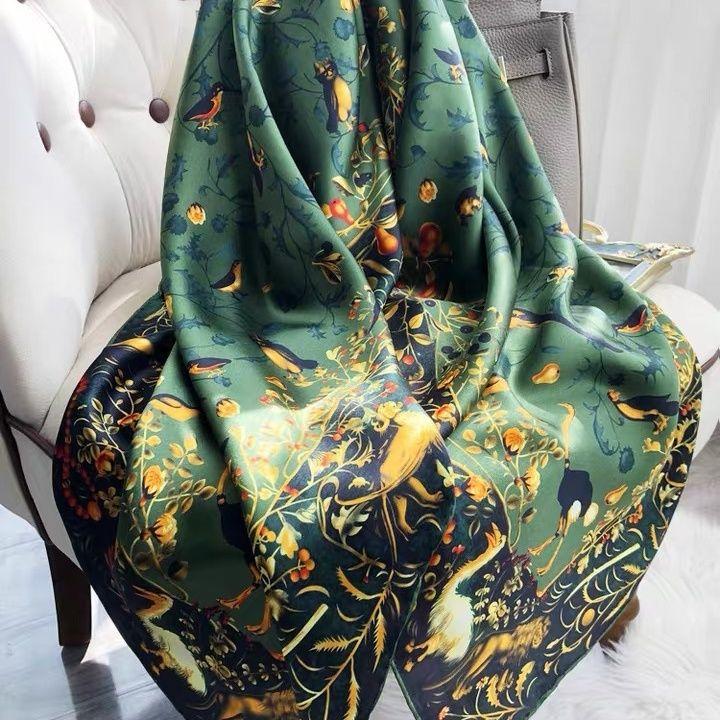 180*90 cm Luxus Marke Frauen Sommer Silk Schals Schal Dame Wrap Weiche Weibliche Europa Designer Strand Bandana