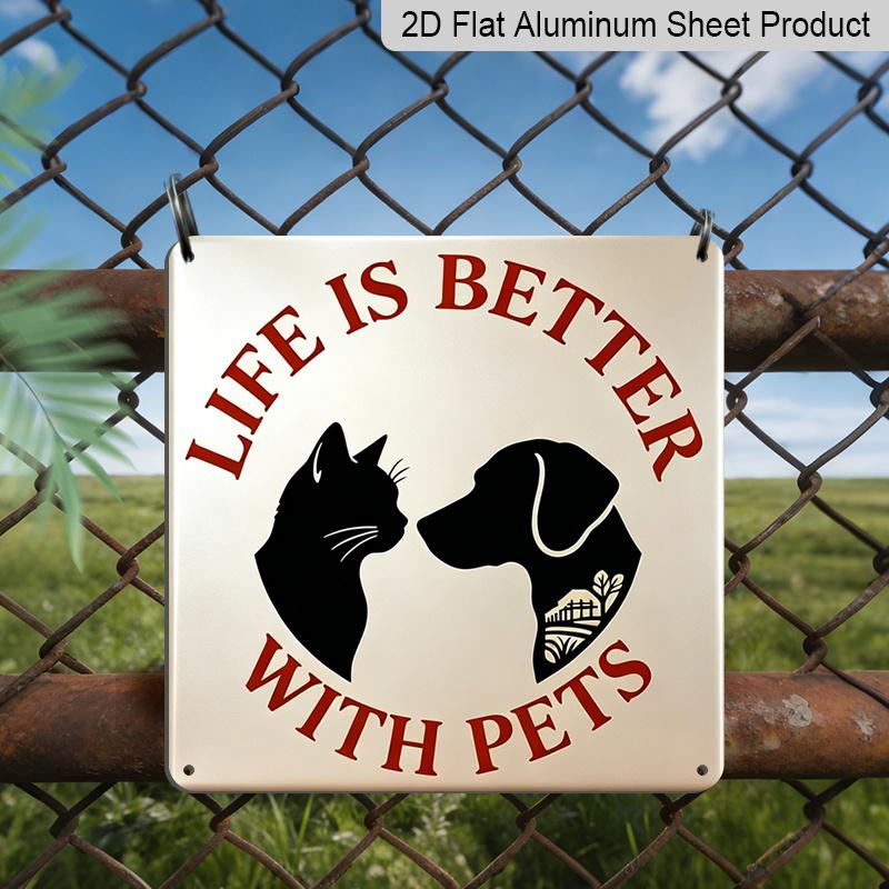 2D Flat, 1pc Vintage Life Is Better with Pets Metal Sign - Rustic Wall Art with & Dog Silhouettes, Paw Print & Bone Patterns - Outdoor Pet Corner 20*20cm