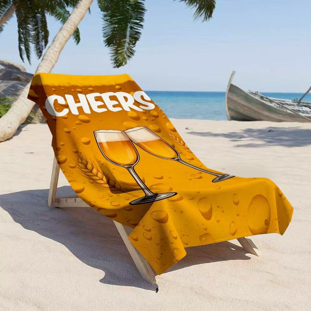Cheers-Themen-Strandtuch, Gelbes Retro-Toast-Druck-Badetuch, Schnelltrocknende Große Pooldecke für Urlaub & Dusche 1 Stück