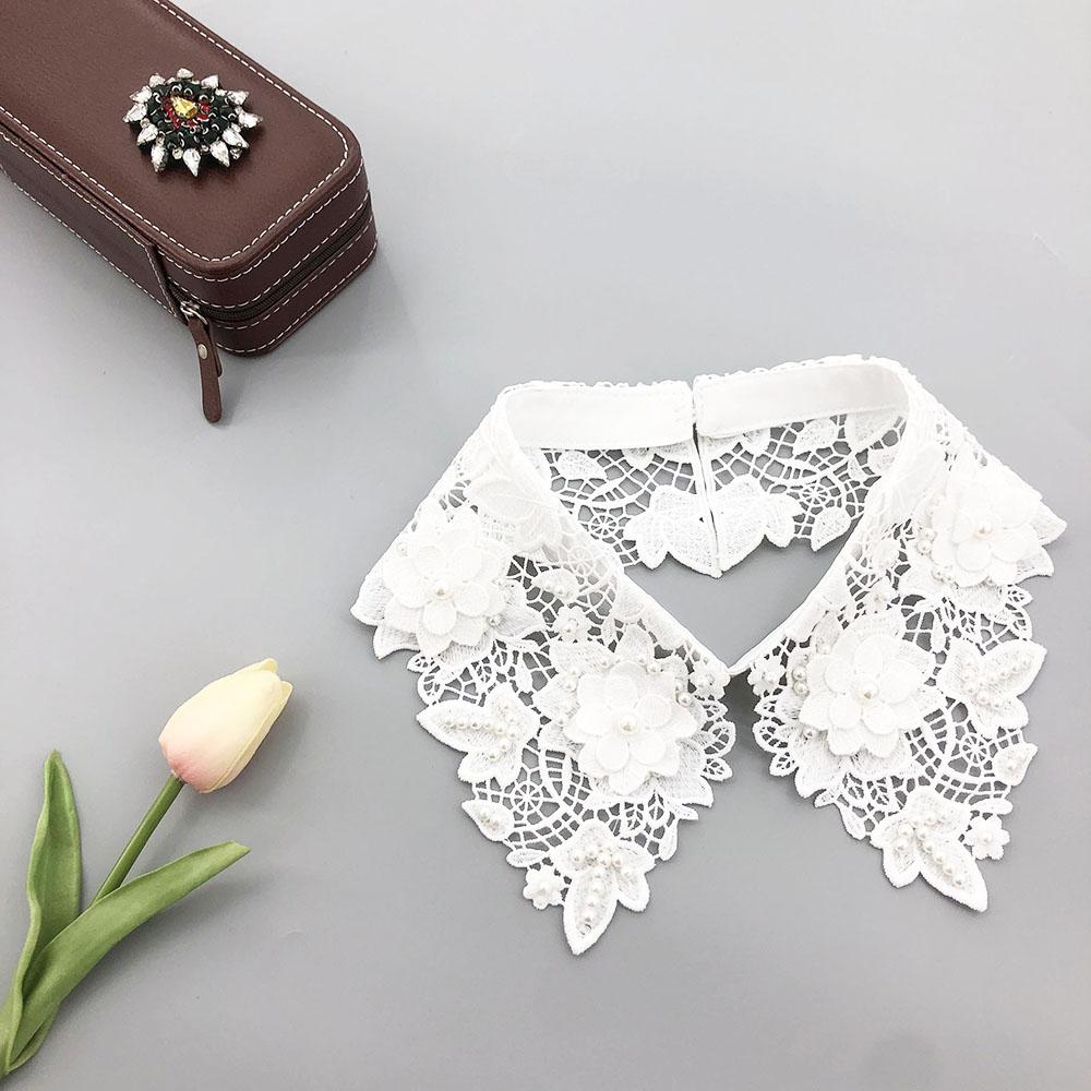 Fashion Multi-Color Hollow Out Lace Beaded Detachable Faux Collar Elegant Knitted Polyester Neck Accessory for Sweaters Shirt
