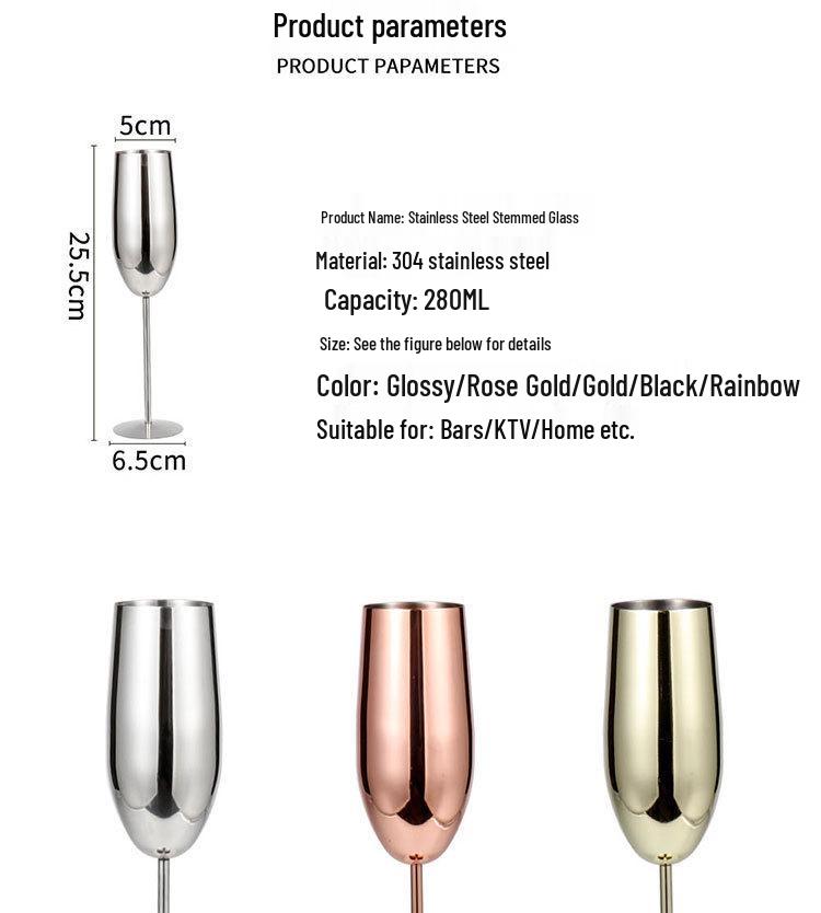 304 Stainless Steel Cocktail & Champagne Goblet, 250ml Metal Wine Glass for Bar & KTV.