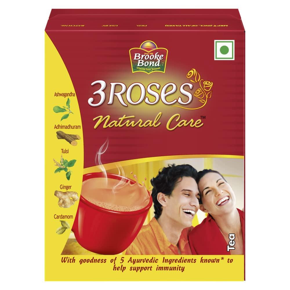 Brooke Bond Red Label Ginger, Brooke Bond 3 Roses Natural Care Tea, With 5 Ayurvedic Ingredients, 100 Gram, Powder