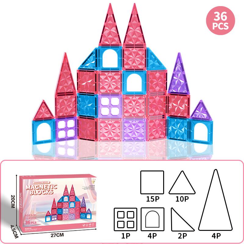 Diamond Flour Magnetic Sheet Building Block Strong Magnetic Block Children'S Early Education Puzzle Diamond Magnetic Toy Building Block