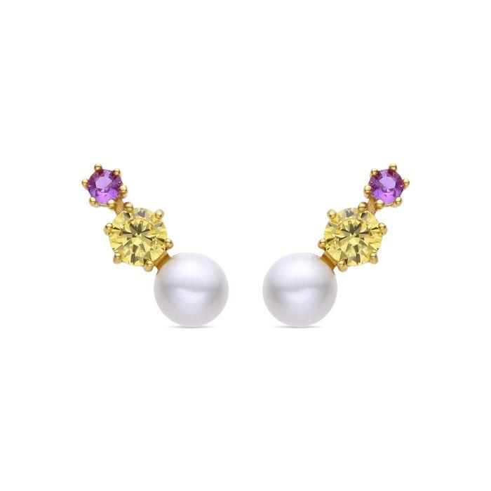 Boucles D'oreilles Luxenter En Argent 925 Et Zircon Multicolore Finies En or Jaune 18k - Rashu