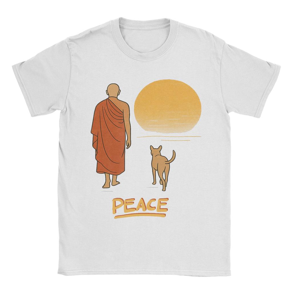 Unisexs Peace Walking Monk Dog Sunset Zen Art T Shirts Cotton Clothing Hipster Short Sleeve Round Neck Tee Shirt XL XL TShirts
