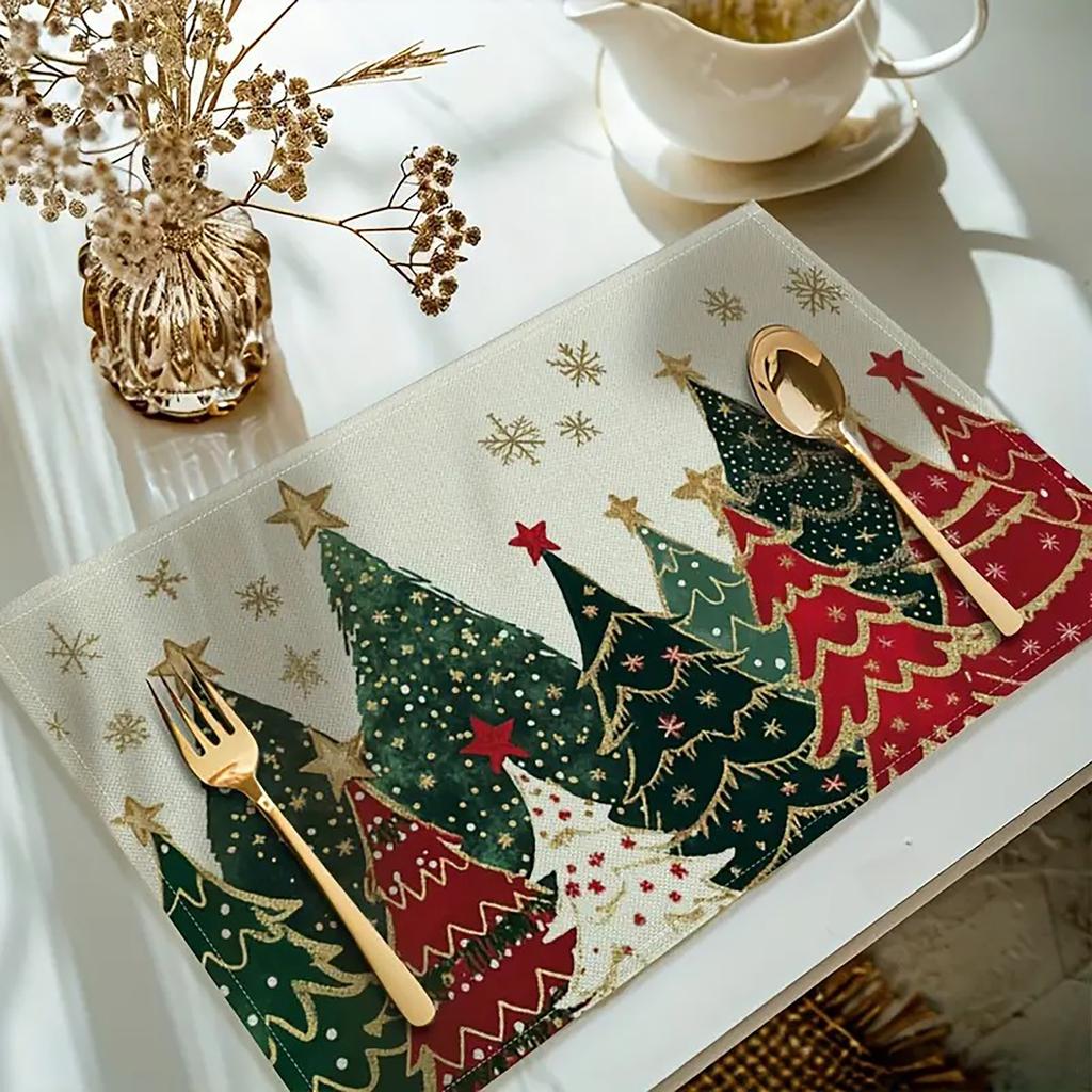 Christmas Placemats Table Decoration Linen Printed Holiday Placemats Insulation Mats Kitchen Home Napkins