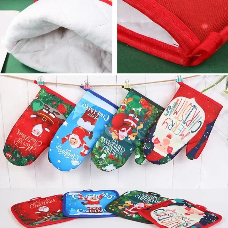 Kitchen Gloves Insulation Merry Christmas Pad Cooking Microwave Gloves Baking BBQ Oven Pot Holders Oven Mitts Potholder Pad