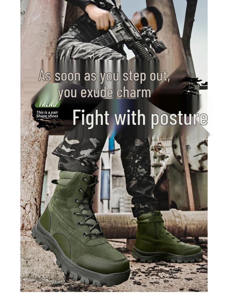 Men's Plus Size Waterproof Combat & Hiking Boots - Wear-Resistant Outdoor High-Tops, Military Desert Off-Road Boots