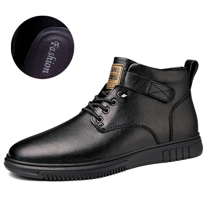 

Мужские ботинки из натуральной кожи, удобные, теплые, зимние, по щиколотку, деловые, кожаные, большого размера 43 чёрный