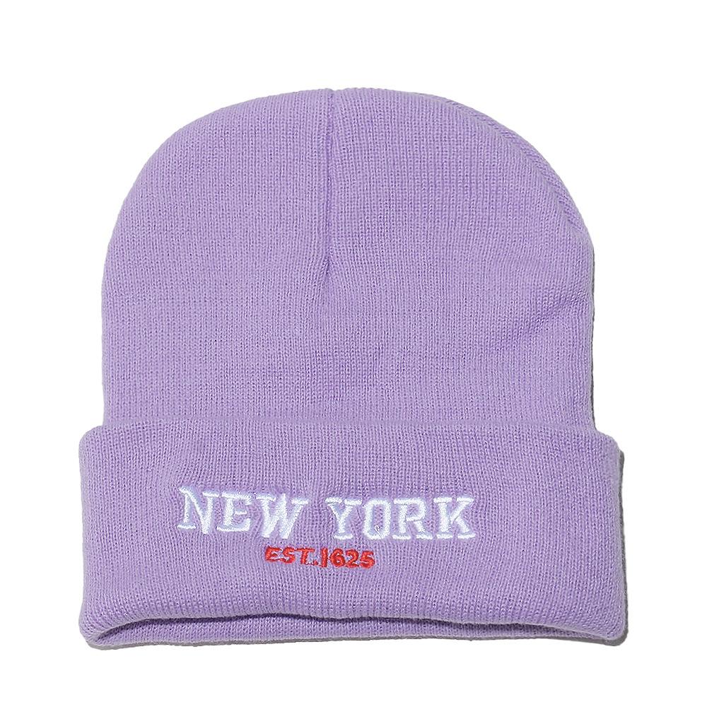 

New York letter embroidered knit hat versatile beanie wool hat outdoor cycling pullover hat M（56-58cm） светло-фиолетовый