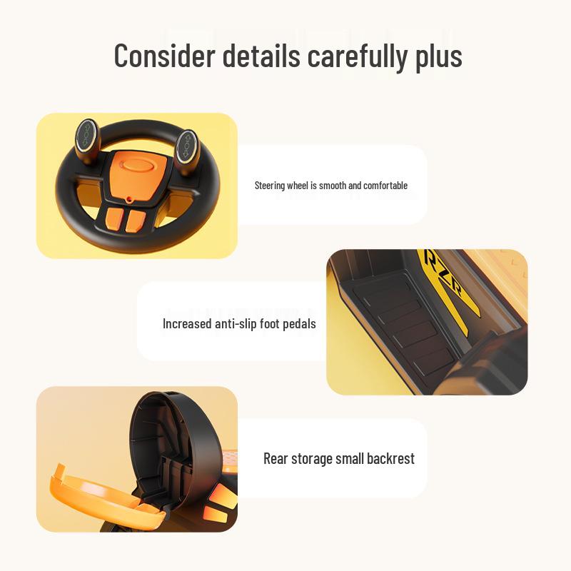 Excavator electric pentru copii: Jucărie de inginerie cu pedale mari cu 4 roți și muzică