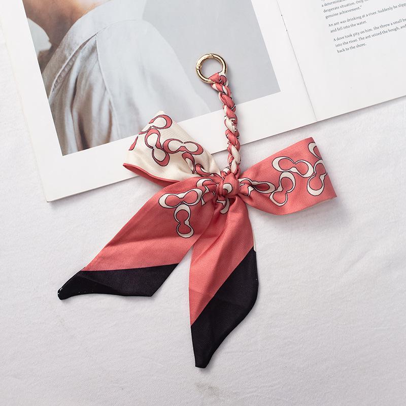 Silk Scarf Keychain with Horseshoe Buckle and Ribbon Bow for Bags and Cars