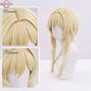 In Sstock Traveller Lumine Cosplay Wig Mid Long Blonde Heat Resistant Synthetic Hair Game Anime Genshin Cosplay Wigs + WigCap