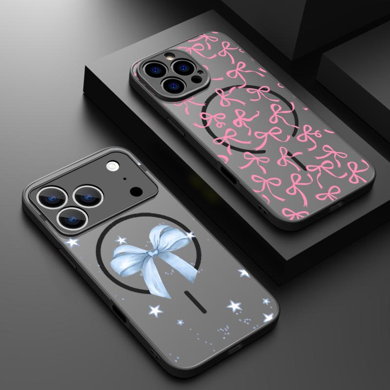 Thin Ring Magnetic For Magsafe Case For iPhone 17 Pro Max Case iPhone 16 15 14 13 Pro Max 17E Silky Buwknots Print Hybrid TPU+PC Matte Cover
