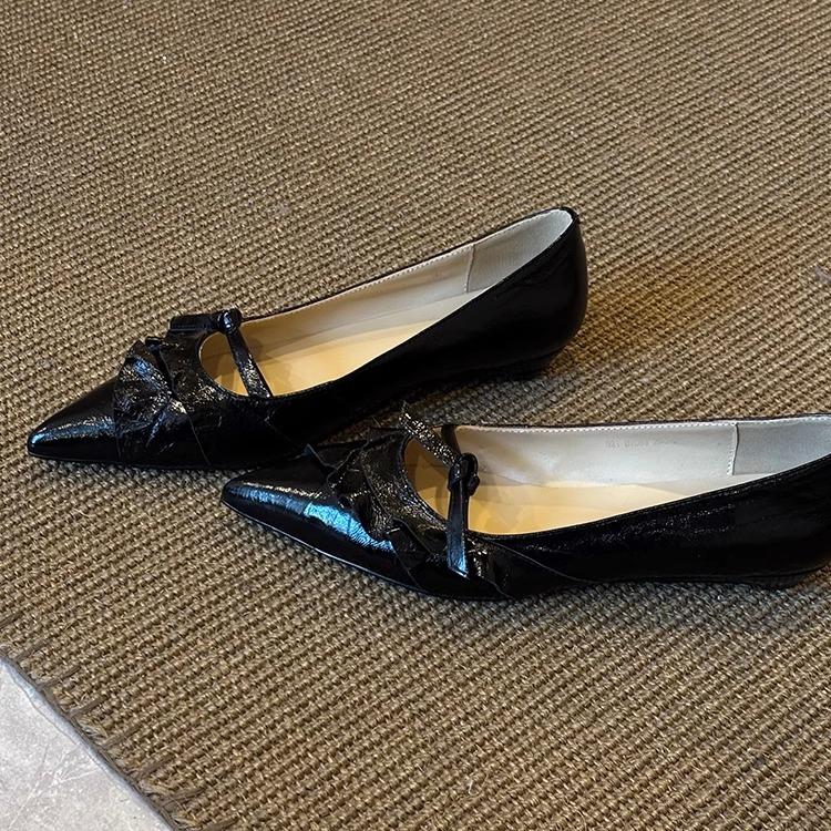 Pointed Low-heeled Small Leather Shoes Women's French Bow Shallow Mouth Mary Jane Shoes Commuter Versatile Small Single Shoes
